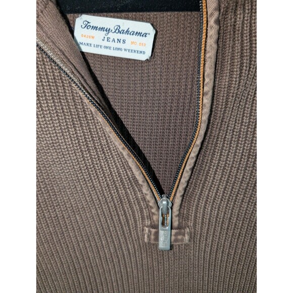 Tommy Bahama Sweater Men's Med East River Cotton Brown Long Sleeve Ribbed EUC - Picture 2 of 10